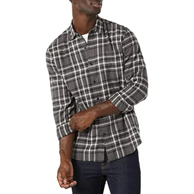 Afbeelding van Amazon Essentials Men&#039;s Flanellen overhemd met lange mouwen (verkrijgbaar in grote en maten), Grijs Plaid, L