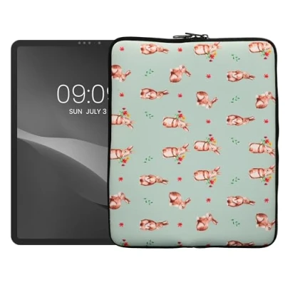 Afbeelding van kwmobile universele tablethoes Stevige en stijlvolle hoes voor tablets Neopreen Tablet sleeve Compatibel met 13&quot; Konijntjes Bloemen design