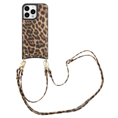 Afbeelding van Selencia Hoesje Geschikt voor iPhone 15 Pro Max met Pasjeshouder Nova Backcover koord en pashouder Leopard
