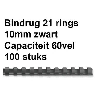 Afbeelding van Bindrug Fellowes 10mm 21rings A4 zwart 100stuks