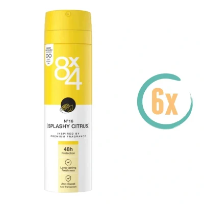 Afbeelding van 8x4 Deospray N16 (Splashy Citrus) met betrouwbare 48u anti transpirantbescherming 6er Pack (6x 150ml)