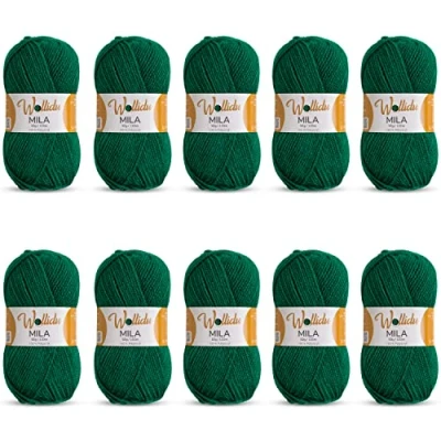 Afbeelding van Wollidu Mila garen voor haken en breien, 10 x 50 g/133 m, breigaren, 100% polyacryl, haakgaren, grasgroen