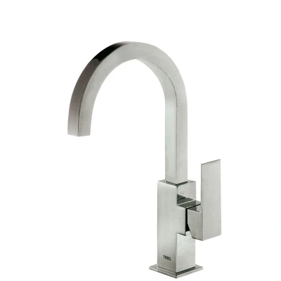 Afbeelding van Wastafelmengkraan Tres Cuadro Exclusive 1 Hendel Uitloop Gebogen 20 cm Vierkant RVS