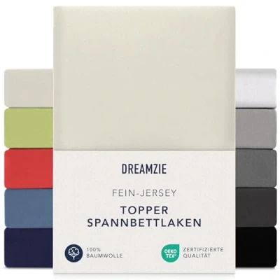 Afbeelding van Dreamzie Hoeslaken Dekmatras 90x200 cm 100x200 cm, 100% Katoen Jersey, Hoogte Tot 15 Hypoallergeen, Oeko Tex, Beige