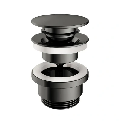 Afbeelding van HotBath Pal clickplug met schroef rond Zwart / Chroom