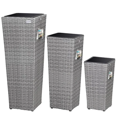 Afbeelding van Casaria Polyrotan Bloempot Set van 3 met Waterafvoer Plantenbakken Grijs