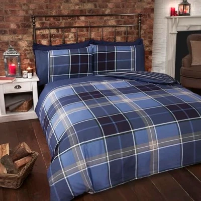 Afbeelding van Rapport Argyle Dekbedovertrek en 2 kussenslopen, omkeerbare beddengoedset, ruitpatroon, King Size, blauw