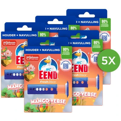 Afbeelding van WC Eend Fresh Discs Mango Verse Limited Edition Geur 1 houder + navulling met 6 Toiletblokken x 36 ml