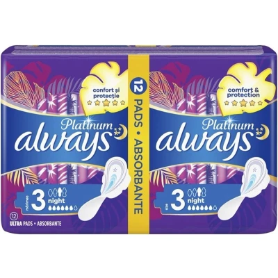 Afbeelding van 8x Always Sanitary Towels with wings Normal (Size 1) Platinum 5x Protection &amp; Comfort 12 Pieces