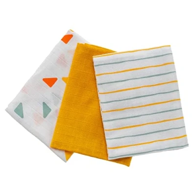 Afbeelding van LaLoona Mullluiers 3 stuks 70 x cm, zachte hydrofielen en spuugdoeken, Oeko Tex® standaard 100 geteste stoffen luiers kleurrijk, van 100% katoen, geel