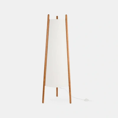 Afbeelding van LEDS C4 Woody vloerlamp, E27, bruin, beige, hout, textiel