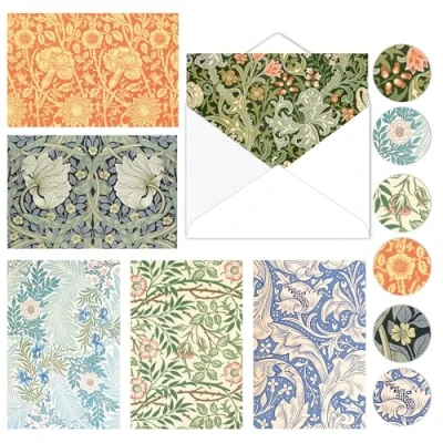 Afbeelding van CC HOME retro Flower wenskaarten met enveloppen, 24 delige set van thema wenskaarten, vouwankaarten enveloppen en stickers voor kinderen, familie, vrienden