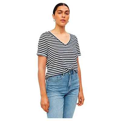 Afbeelding van OBJECT gestreept T shirt OBJTESSI donkerblauw/wit