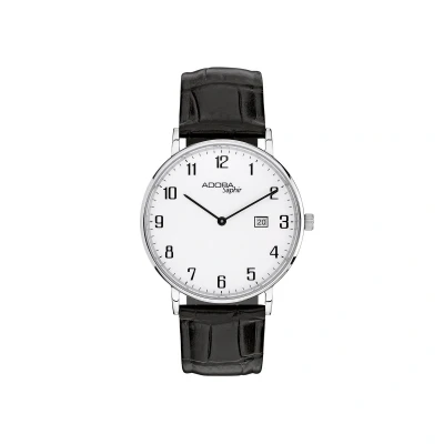 Afbeelding van Adora Saphir Herenhorloge AS4774 Modern Design Saffierglas Zwart Lederen Band Datumweergave