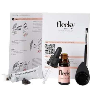 Afbeelding van fleeky Brow Tint Colour Gel Wenkbrauwverfset, zelf verven, schaaltjes en kwast, 15 + 10 ml, kleur voor wenkbrauwen, zwart of bruin lichtbruin (zwart)