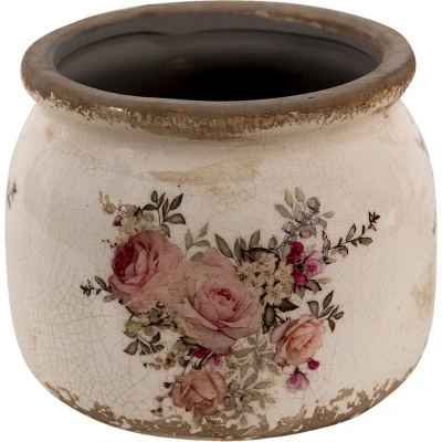 Afbeelding van Clayre &amp; Eef Bloempot Ø 10x9 cm Roze Beige Keramiek Rond Bloemen binnen