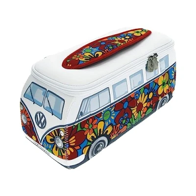 Afbeelding van BRISA VW Collection Volkswagen neopreen universele make up cosmetische cultuur reis apotheek tas etui T1 Bulli bus (Flower Power/Kleurrijk/Klein)