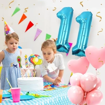 Afbeelding van Verjaardagsballonnen 11 blauw 100 cm ballon cijfer 11, nummer Happy Birthday decoratie, ballonnen, verjaardagsfeest, jaren vliegt dankzij helium