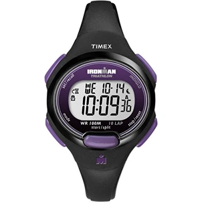 Afbeelding van Timex Ironman Essential 34 mm dameshorloge, Zwart/Paars, One Size, Sport Zwart en Paars Mid Size 10 Lap Horloge