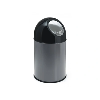 Afbeelding van Prullenbak 30ltr pushdeksel en binnemmer metallic/zwart