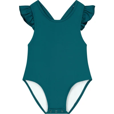 Afbeelding van Supercute badpak Petrol blauw met drukknopen en gekruiste bandjes maat 80/86