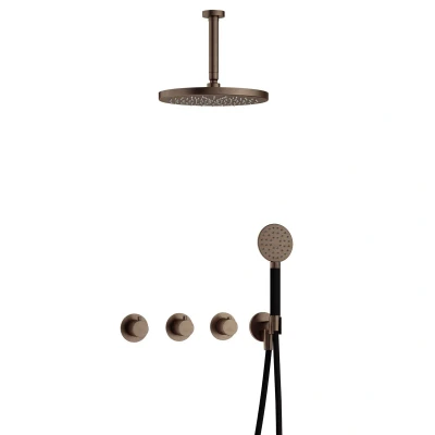 Afbeelding van Hotbath Cobber Regendoucheset IBS70 Verouderd Messing Ronde handdouche 30cm Hoofddouche 15cm Plafondbuis Handouche met wandhouder