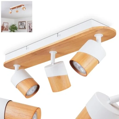 Afbeelding van Blondo plafondlamp, metaal/houten plafondlamp in wit/nature, met verstelbare spots, 3 x GU10, zonder gloeilampen
