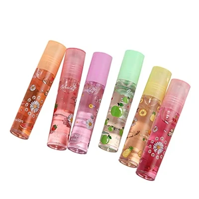Afbeelding van 6 stuks glitter lipgloss om op te rollen, geurenlipglosses met heldere smaak, transparante, hydraterenlippenlotion, lippenverzorging en lippen van vocht voorzien