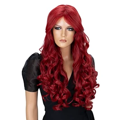 Afbeelding van CAISHA 80cm Pruik Volumineus Lang Haar Cosplay Theatershow Wijnrood CP2