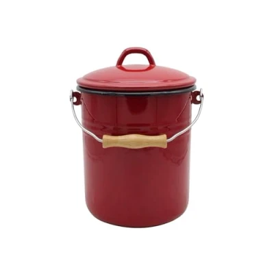 Afbeelding van Vuilnisbak M10R met deksel geëmailleerd, rood, 10 liter