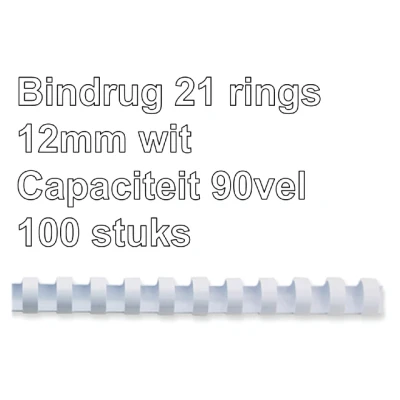 Afbeelding van Bindrug Fellowes 12mm 21rings A4 wit 100stuks