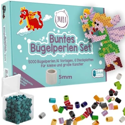 Afbeelding van Jubi® Strijkkralenset met 15 gekleurde gesorteerde dozen, 6 steekplaten, 14 sjablonen, accessoires, perfect voor kinderen om creatief vorm te geven 5 mm kralen meisjes en jongens
