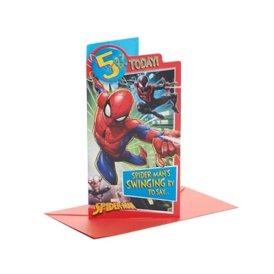 Afbeelding van UK Greetings Marvel 5e verjaardagskaart voor hem/jongen met envelop badge ontwerp, Spider Man