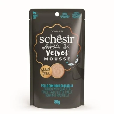 Afbeelding van 12x Schesir After Dark Velvet Mousse Kip &amp; Kwartelei 80 gr