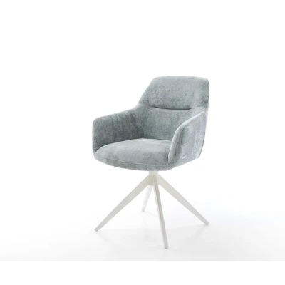 Afbeelding van DELIFE Draaistoel Pejo Flex chenille pastelblauw kruisframe breed wit 360 draaibaar rocker functie pocketveer kern