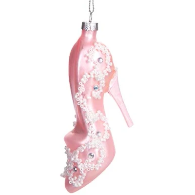 Afbeelding van BRUBAKER Hoge Hak Roze Wit Handbeschilderde Glazen Kerstballen Mondgeblazen Kerstboomversieringen Figuren Grappige Deco Hangers Boombal 9 cm