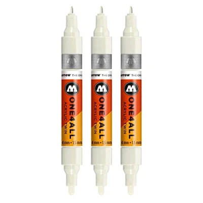 Afbeelding van Molotow One4All acryl Twin Marker (lijndikte 1,5 mm en 4 mm, zeer dekkend permanent) 3 stuks kleur 229 natuurlijk wit