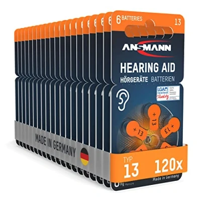 Afbeelding van ANSMANN 13 (oranje 120 stuks in voordeelverpakking) type P13 PR48 ZL2 Made Germany zink lucht 1,4 V gehoorapparaat batterij assistent