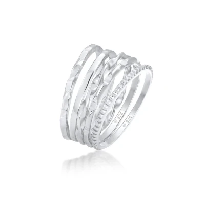 Afbeelding van Elli Ring Dames Stacking Ringen Set van 5 Basic Minimal Filigraan Trend in 925 Sterling Zilver