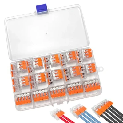Afbeelding van Xpieoyrm Kabelverbinder, 50 stuks klemmen met bedieningshendel, 2/3/5 polig, elektrische aansluitblokken, verbindingsklem, vrij combineerbaar, klemmen, 4 mm² geleiderklem (transparant)