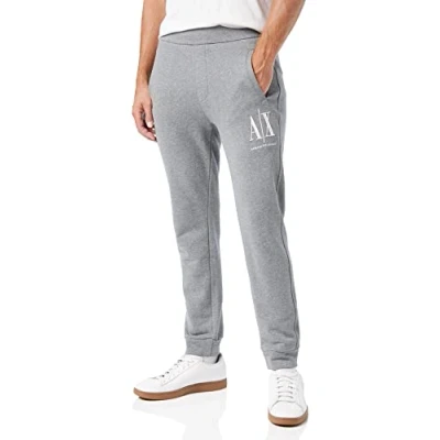 Afbeelding van Armani Exchange heren Slim fit cropped joggingbroek met logoborduring in de kleur Grijs, maat: XL