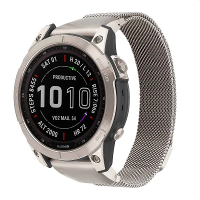 Afbeelding van QuickFit Milanees bandje voor de Garmin Watch 22 mm aansluiting Starlight imoshion Geschikt Approach S60, Fenix 5