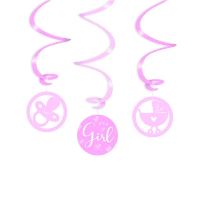 Afbeelding van Decoratie swirl It&#039;s a girl 70cm 3 stuks