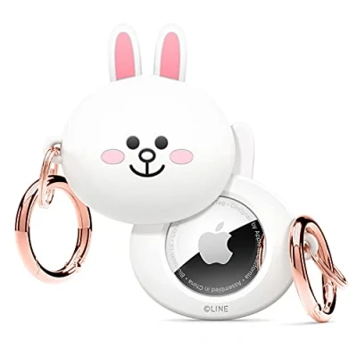 Afbeelding van elago l LINE FRIENDS Silicone Hoesje Compatibel met Apple AirTag Tracker Volledige Bescherming, Sleutelhanger Inbegrepen, Eenvoudig Ontwerp, Krasvrij, Valbescherming [Officiële Handelswaar] (CONY)