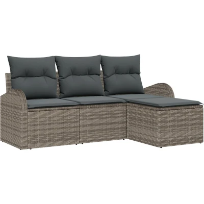 Afbeelding van vidaXL 4 delige Tuin Sofa Set met Kussens Grijs Poly Rieten