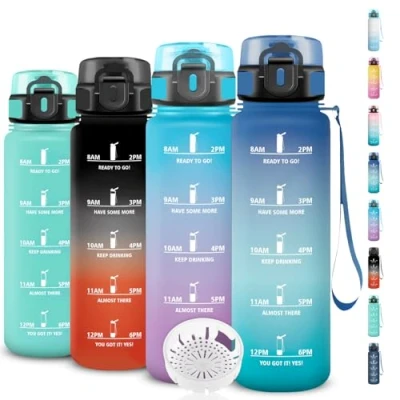 Afbeelding van drinkfles voor sportschool, 1 liter, waterfles zonder lekkage, motiverende drinkfles, gemakkelijk mee te nemen, met tijdschema&#039;s om drinken, reinigen, camping, fitness