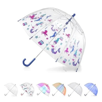 Afbeelding van by Totes Kid&#039;s Clear Bubble Paraplu met Easy Grip Handvat, Oceaan Prinses, Kids 37&quot; Canopy, Heldere bubbelparaplu koepelkap, lichtgewicht ontwerp, wind en regenbescherming