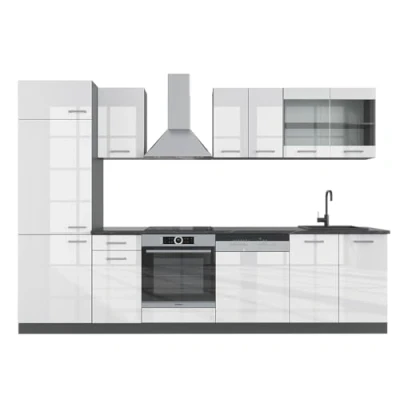 Afbeelding van Vicco Complete keukeneenheid &quot;R Line&quot;, Wit hoogglans/antraciet, 300 cm zonder werkblad