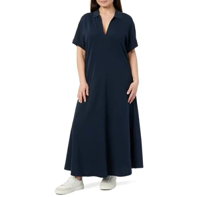 Afbeelding van Tommy Hilfiger Curve MIDI jurk CRV LYOCELL OPEN NK DRESS in grote maten, logoborduursel, v hals