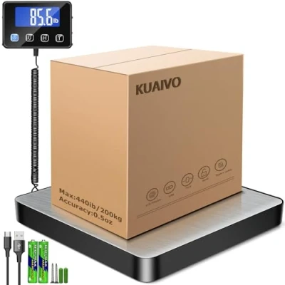 Afbeelding van KUAIVO Verzendweegschaal, 420 lb/3.7 oz hoge nauwkeurige digitale postweegschaal met Hold/Tare functie, verzendweegschaal voor kleine bedrijven, pakketten, bagage, thuisgebruik, batterij en